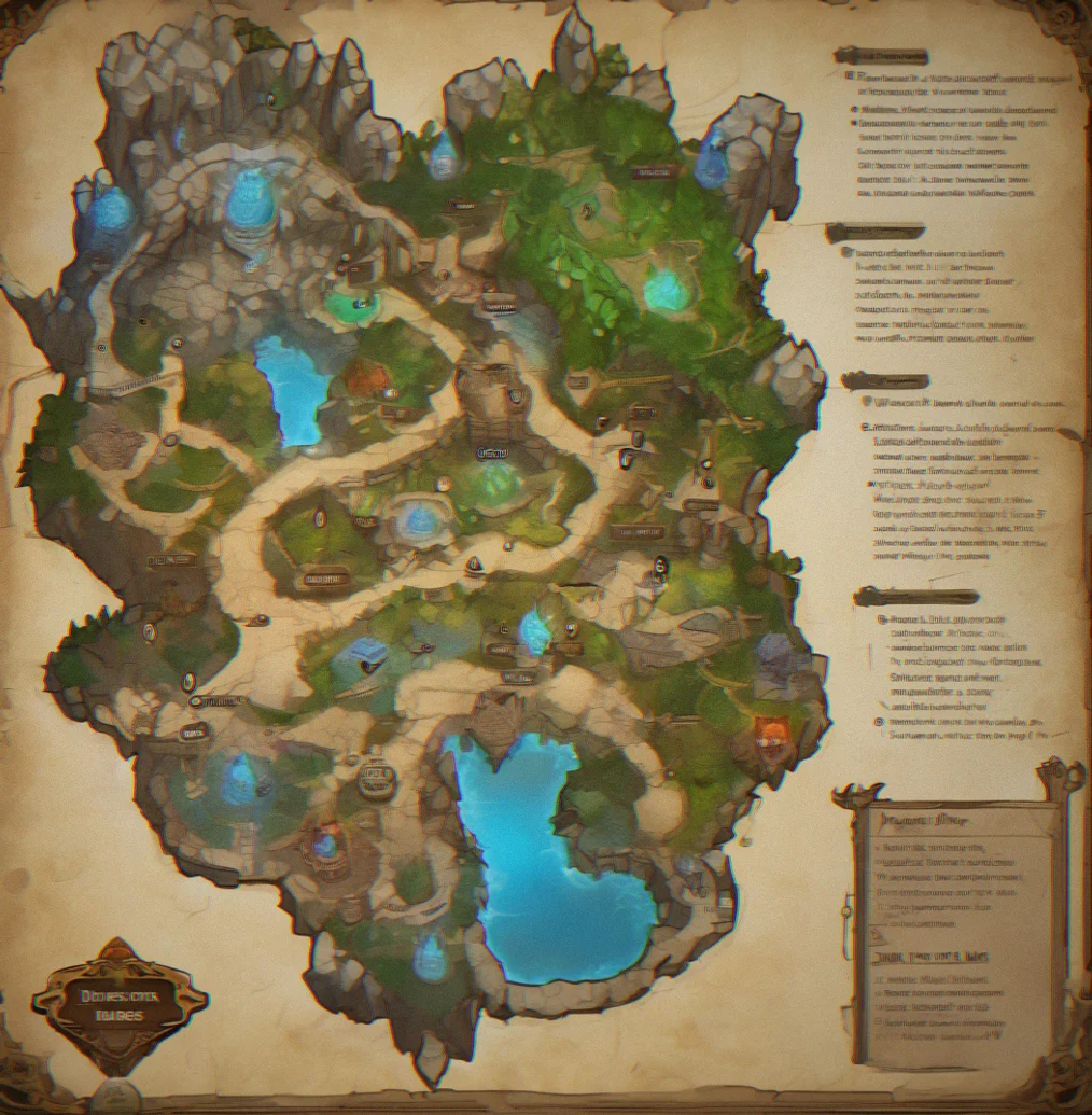Dungeon map layout with multiple room configurations branching from a central corridor